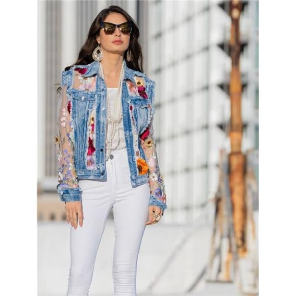 NWT - ADORE Denim Lace Jacket with Floral Embroidery - Picture 1 of 6